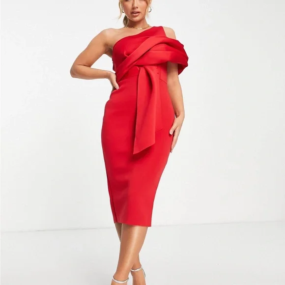 knee length dresses for ladies Red Pencil Midi Dress Red / L main image 1